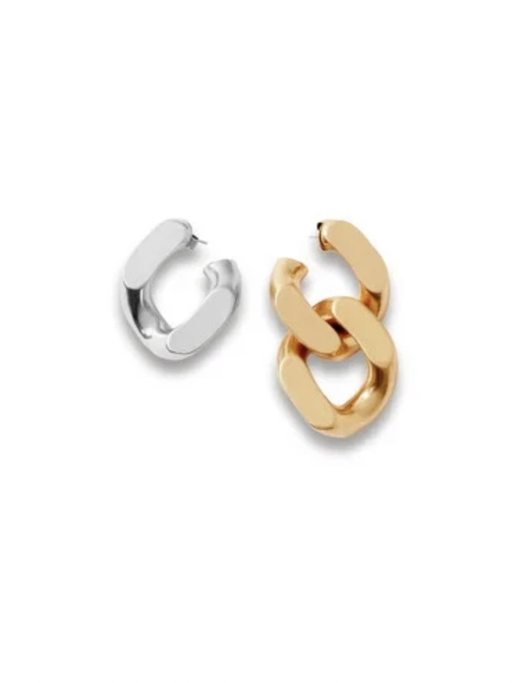 Stella McCartney Asymmetric Chain-Link Hoop Earrings in Gold & Silver